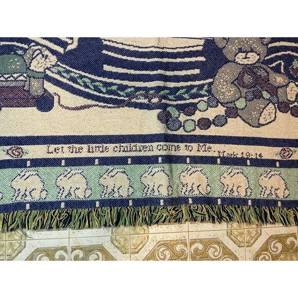 Vintage Lucy Rigg Teddy Bear Tapestry Blanket 1992 Bible Quote Nursery 32x46 - Picture 3 of 5